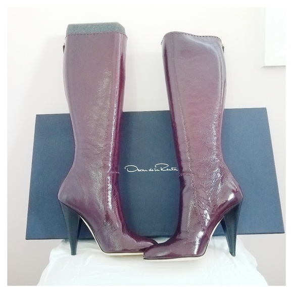 Oscar de la Renta Wine Patent Leather Boots - Picture 3 of 5